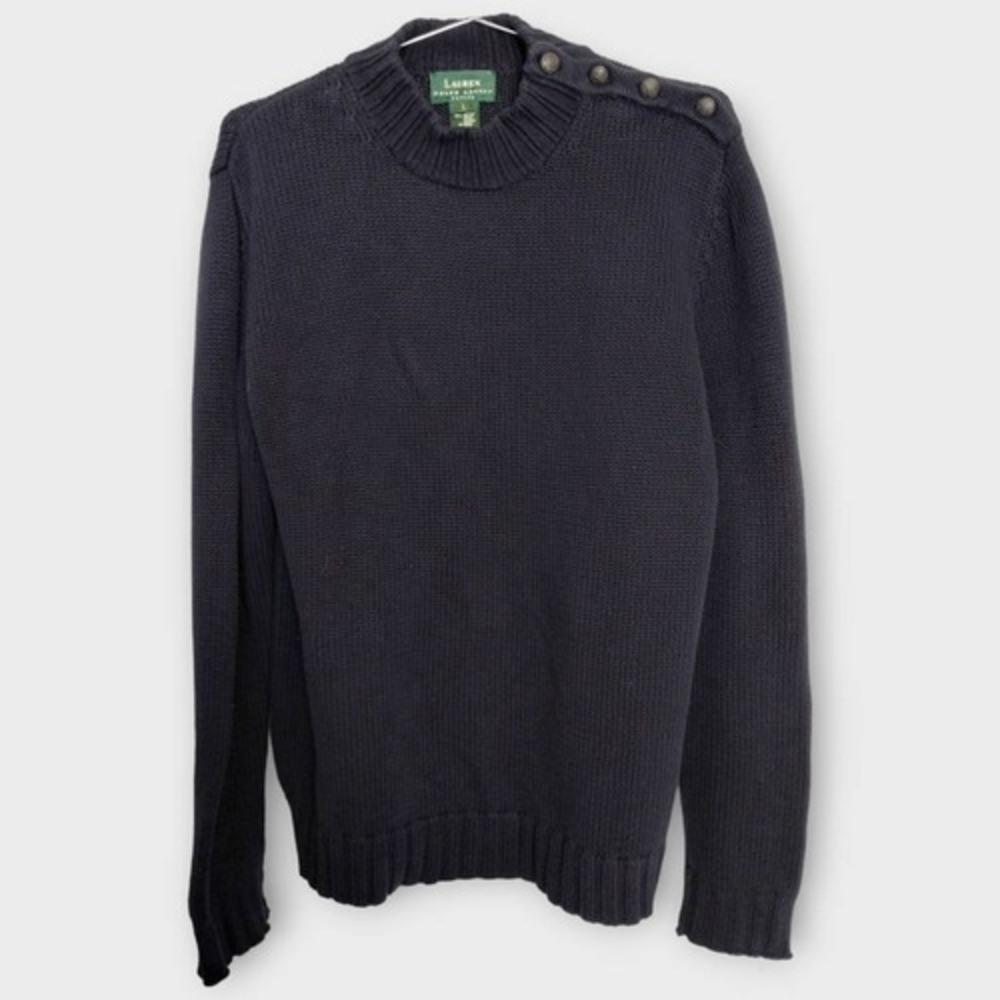 Lauren Ralph Lauren Womens Sweater Sz Large Navy Cotton Nautical Coastal‎ Preppy